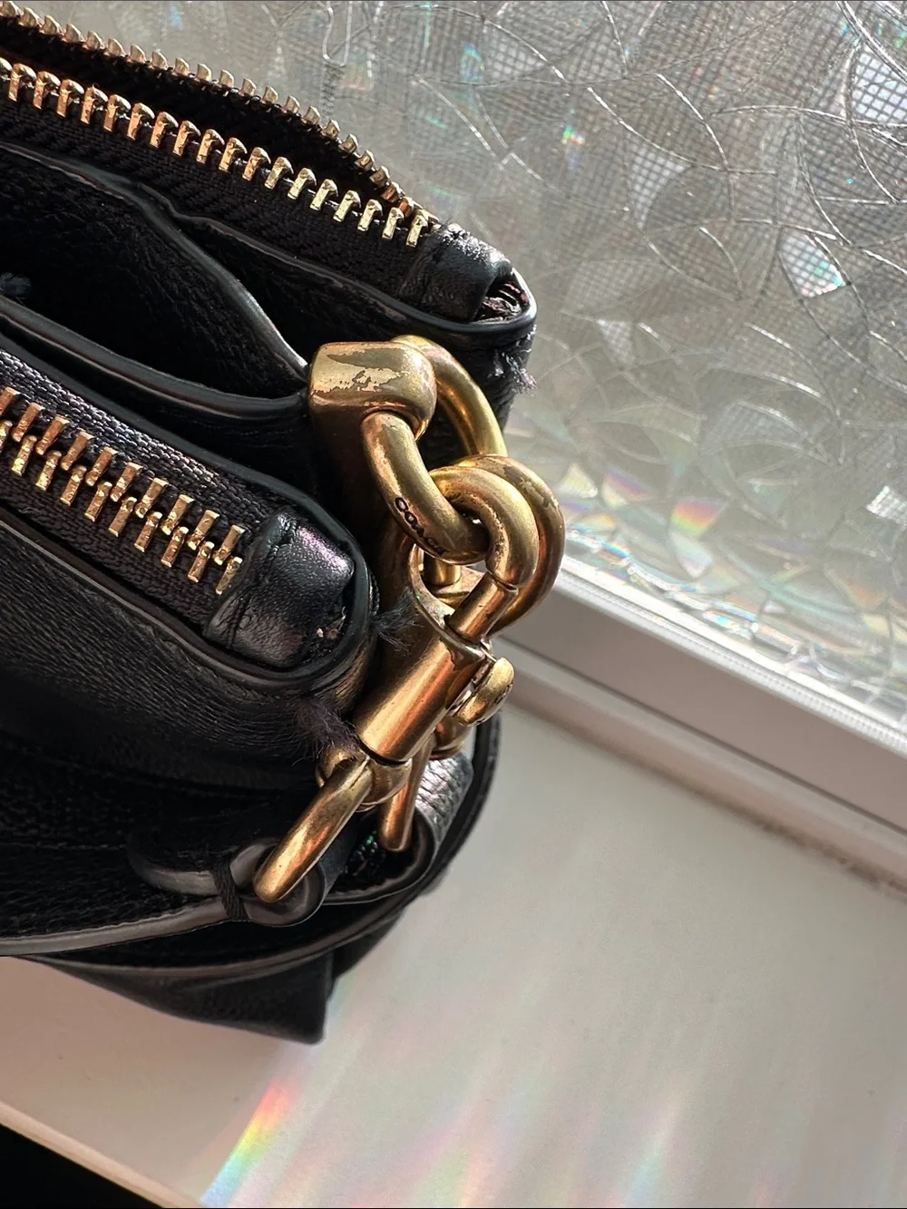 Coach Black Pebbled Leather Shoulder Bag with Gold Hardware